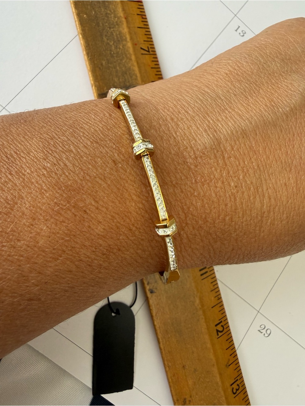 Gold Tone Pave Bar Bracelet with Accent Rings - Women's Jewelry